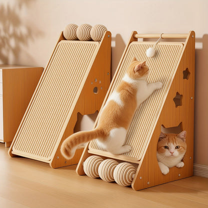 Cat Scratching Board 27 Inch Multi-Functional Sisal Scratcher with Teaser Balls – Wear-Resistant Cat Paw Pads, Furniture Protector, Easy Install Indoor Cat Scratch Pad
