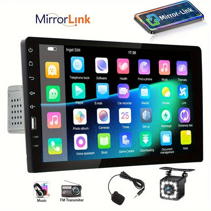 Single DIN 9 Inch Car Stereo - 1080P 2.5D HD Touchscreen MP5 Player, Mirror Link, FM Radio, AUX, USB, External Mic & Rear View Camera Included
