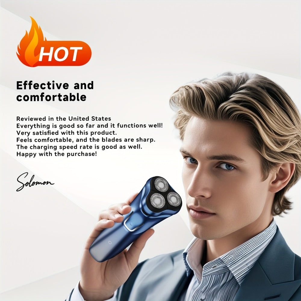 Electric Rotary Shaver for Men – USB Rechargeable Waterproof Cordless with Pop-Up Trimmer, 1-Hour Fast Charge, Stainless Steel Blades, Wet Dry Close Shave, Grooming Gift for Dad Husband Boyfriend