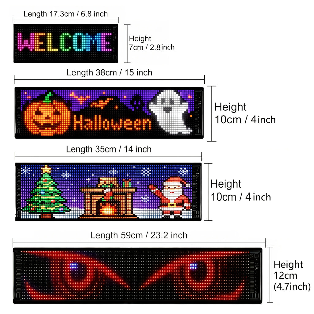 Programmable LED Signs, Flexible And Flexible LED Display, Mobile App Programming Text, Adjustable Screen Brightness, USB Power Supply, With Remote Control, Suitable For Store Signboards, Cars, Concerts, Holiday Party Decorations And Gifts