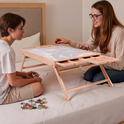 Foldable Puzzle Board Table with Legs – 29.9"x22" Elevated Wooden Jigsaw Desk, 4 Sorting Drawers, Back-Saving Ergonomic Design, Fits 1000 Pieces, Gift for Adults Seniors Puzzle Lovers