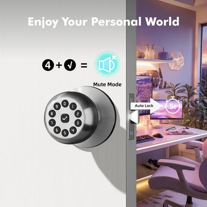 Smart Door Lock Keyless Entry – 3-in-1 APP + PIN + Key Access, Auto-Lock, Wireless Bedroom Door Lock with Durable Alloy Construction, Easy Installation, Holiday Gift for Family (Silver)