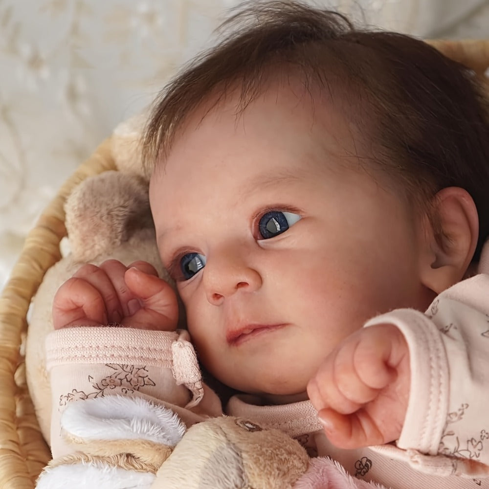 Bathable Reborn Baby Doll 19 Inch Full Silicone Vinyl 3D Painted Light Beige Skin Poseable Limbs Hand-Tied Hair Newborn Gift Set Pacifier Bottle Certificate for Kids Collectors