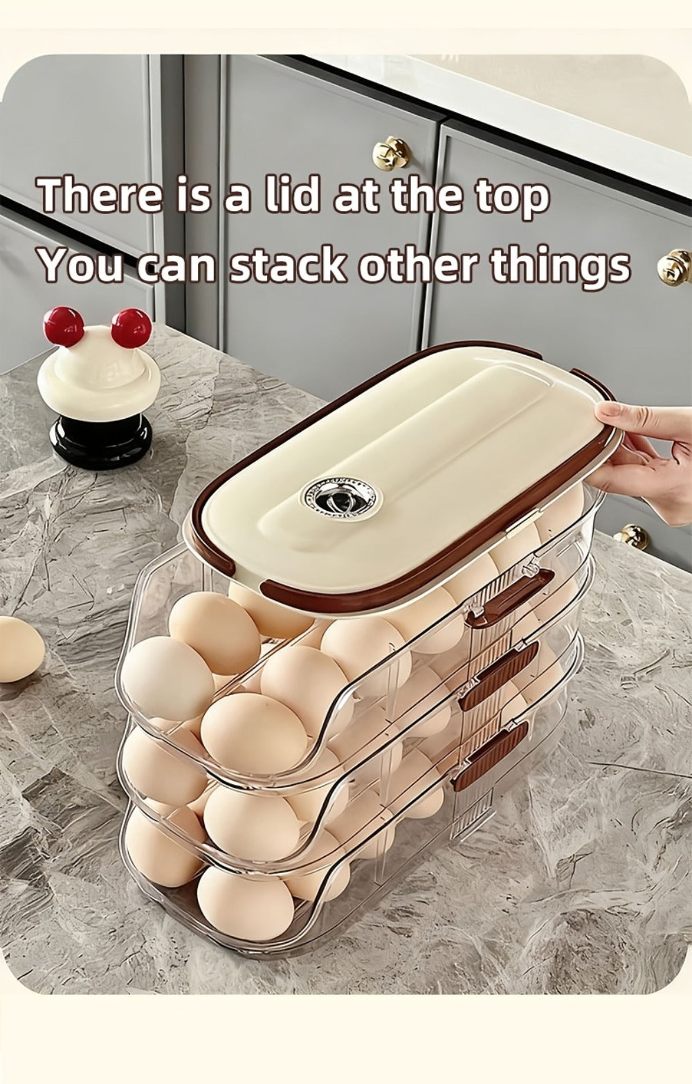 Egg Organizer for Refrigerator, Multi-Layer Auto-Rolling Egg Rack with Large Capacity – Space-Saving Egg Storage Dispenser for Fridge, Cabinet & Countertop, Ideal for Busy Families