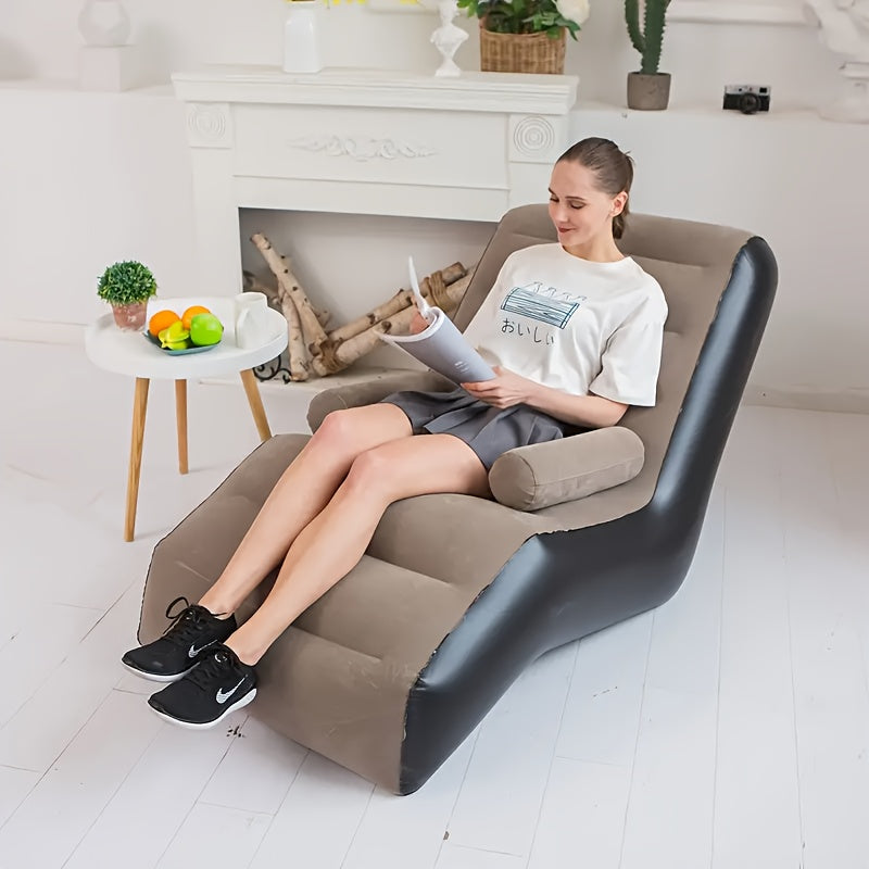 Portable PVC Inflatable Recliner Chair with Air Pump – S-Shape Ergonomic Sofa Bed for Outdoor & Indoor Use, Camping, Beach, Garden, Courtyard & Travel, Modern Backrest Lounger, Coffee Brown & Pink