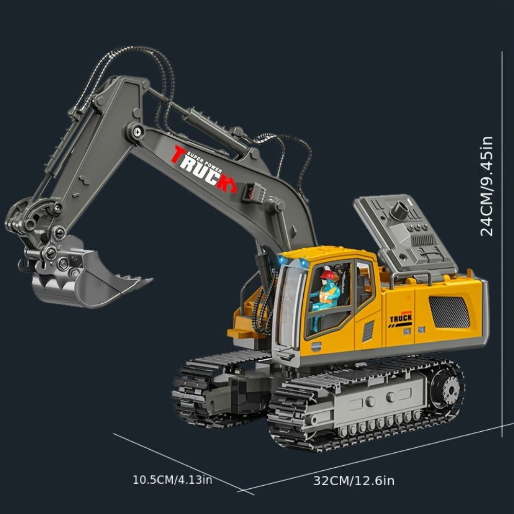RC Excavator 120-Minute Battery Life Metal Shovel LED Lights – 13CH or 17CH Remote Control Construction Truck 1200mAh Rechargeable Digging Toy for Boys Ages 8+ Birthday Christmas Gift Yellow Gray