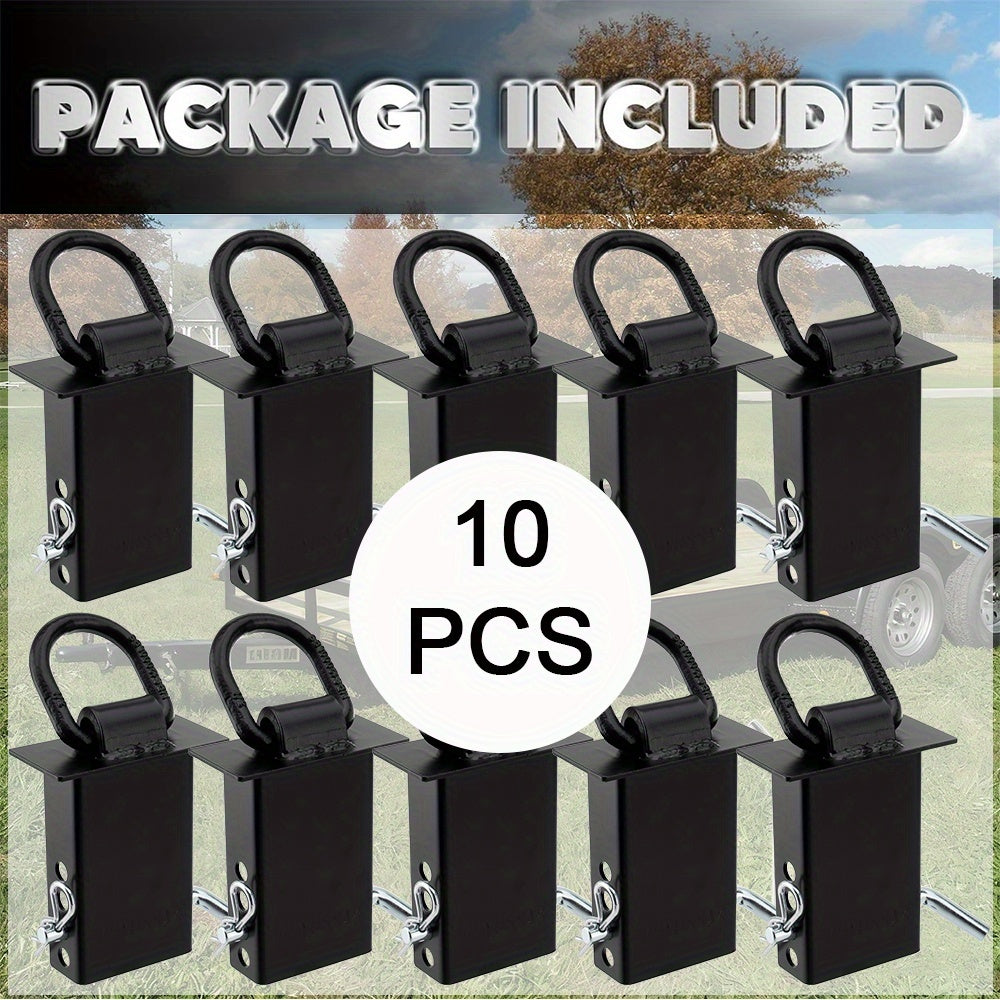 10pcs Stake Pocket D Rings 16200 Lbs Heavy Duty Removable D-Ring Stake Pocket Tie Down for Utility Trailers And Flatbeds with Hitch Pin, Removable Tie Down Utility for Flatbed Cargo Trucks, Black 2pcs