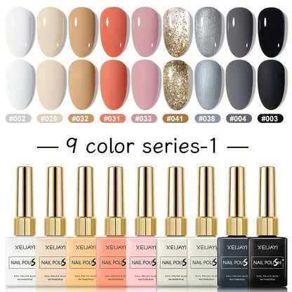 Fall Winter Gel Nail Polish Set 9 Colors XEIJAYI Alcohol-Free LED Glossy - Long Lasting Salon Quality Multicolor Round Bottle Autumn Seasonal DIY Manicure Kit Holiday Nail Art Gift for Women
