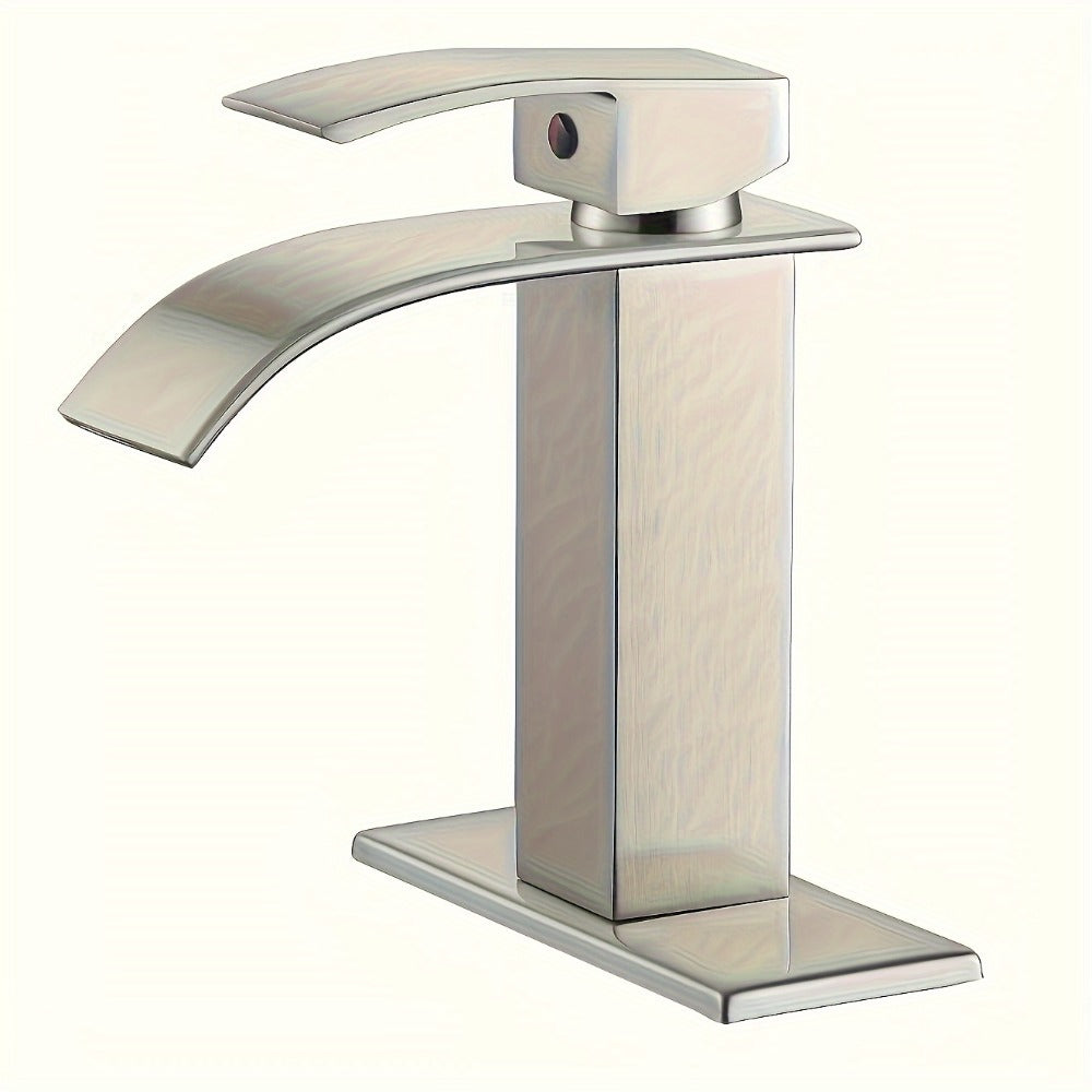 Waterfall Bathroom Sink Faucet, Single Hole or 3-Hole Mixer Tap with 6" Deck Plate, Ceramic Valve, Vanity Faucet for Farmhouse RV Bathroom, Brushed Gold Matte Black Nickel Chrome