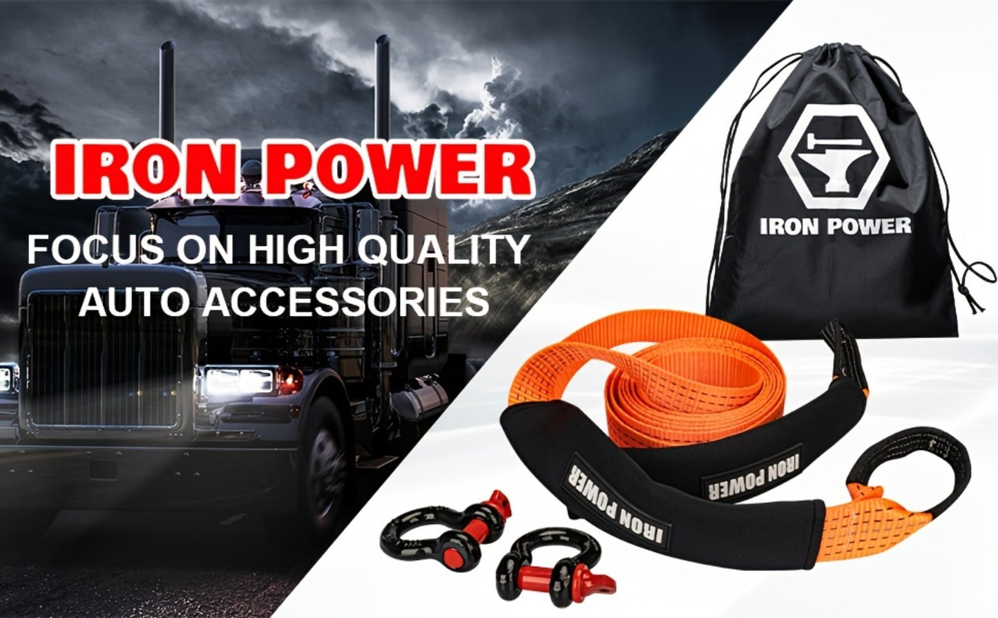 Tow Strap Kit 2" x 20ft - Heavy Duty Emergency Towing Rope with 2pc 1/2" D-Ring Shackles for Off-Road Recovery, Truck, SUV & 4x4 Vehicle Rescue