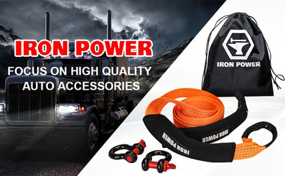 Tow Strap Kit 2" x 20ft - Heavy Duty Emergency Towing Rope with 2pc 1/2" D-Ring Shackles for Off-Road Recovery, Truck, SUV & 4x4 Vehicle Rescue