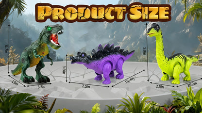 Interactive Dinosaur Toy Set 3-Pack with Sound Light & Walking – Electric Brachiosaurus Stegosaurus T-Rex Dino Toys for Boys Girls Ages 3-7, Birthday Christmas Gift