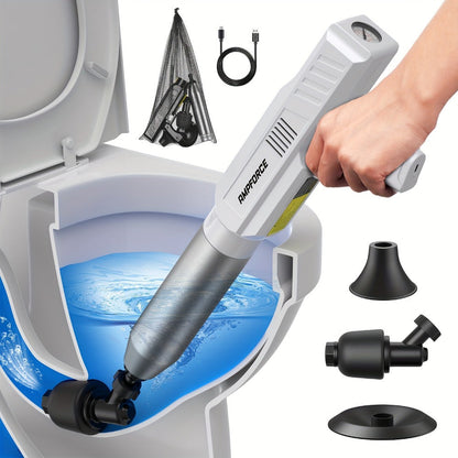 Electric Toilet Plunger 8V Cordless – High-Pressure Pneumatic Toilet Unclogger with Real-Time Pressure Display, Power Drain Opener for Clogged Toilets, Sinks & Floor Drains, Mess-Free & Reusable