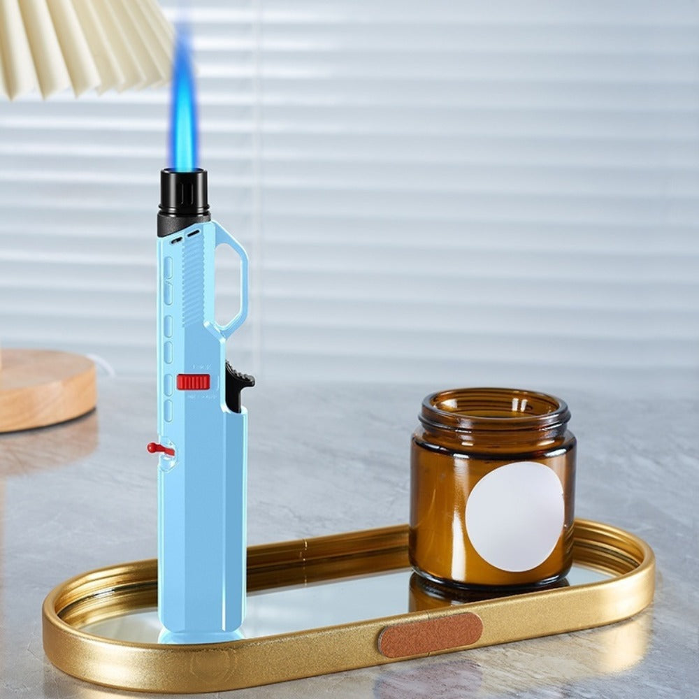 1300° Outdoor Windproof Torch Lighter Blue Flame with Safety Lock & Non-Slip Grip - Refillable for Candles, BBQ, Fireplace & Camping | 2 Colors | Butane Not Included