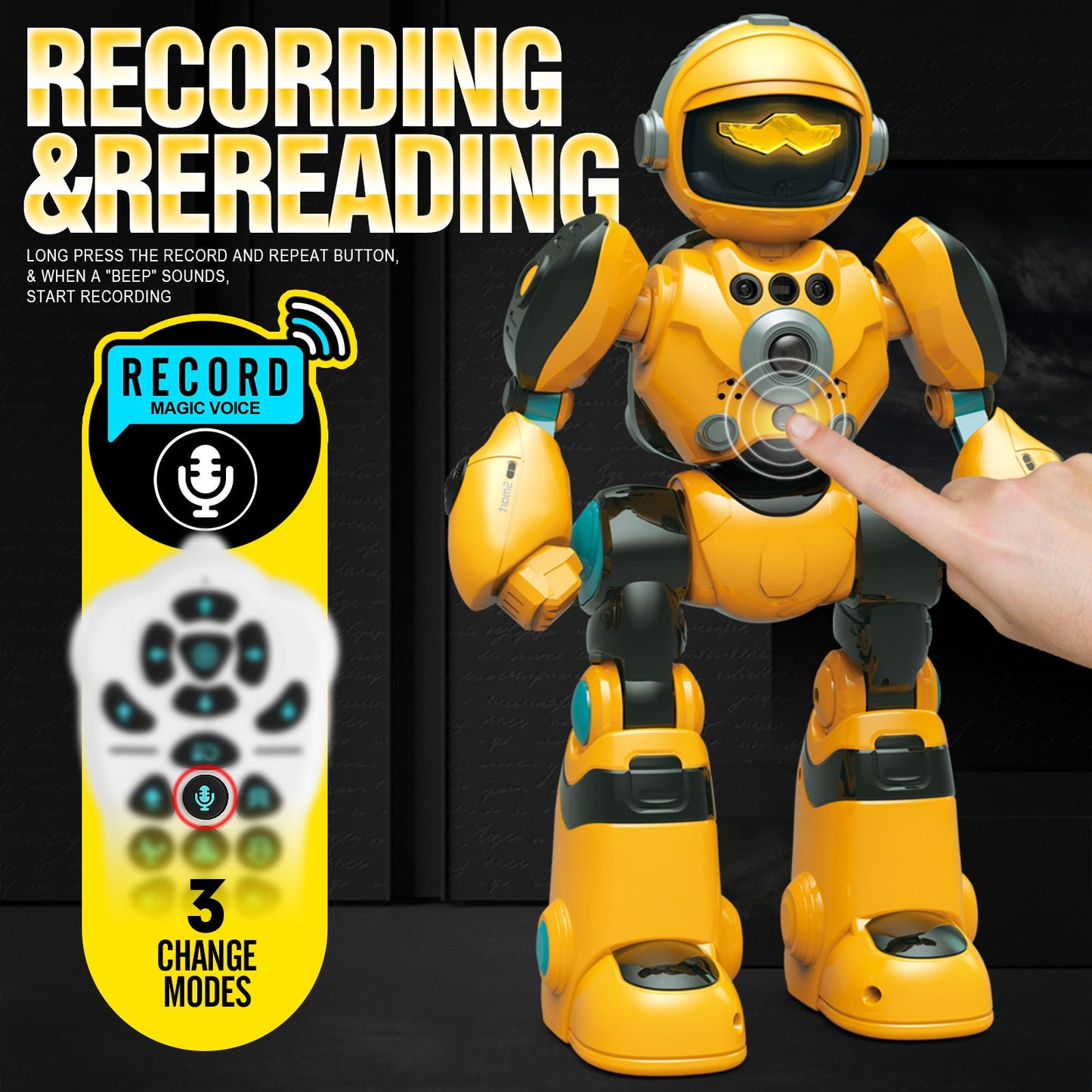 Gesture Control RC Robot Toy for Kids – Voice Recording, Programming, EMO LED Infrared Intelligent Interactive Robot, STEM Gift for Boys Girls Ages 6 7 8 9 10, Birthday Christmas (Green/Blue/Yellow)