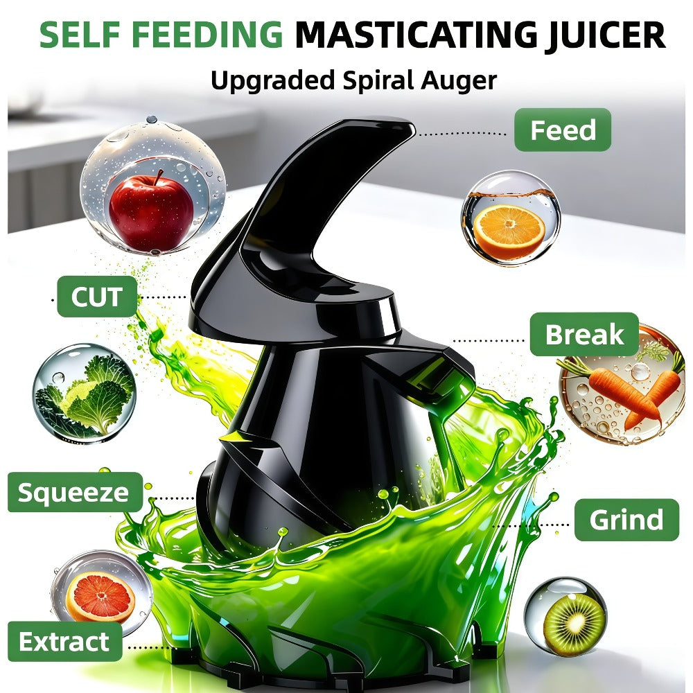 Masticating Juicer Cold Press - 4.25" Wide Feed Chute Auto-Feed Slow Juicer for Whole Fruits & Vegetables, 98% Juice Extraction, Quiet Motor, Easy to Clean, Compact for 1-2 People, Multiple Colors