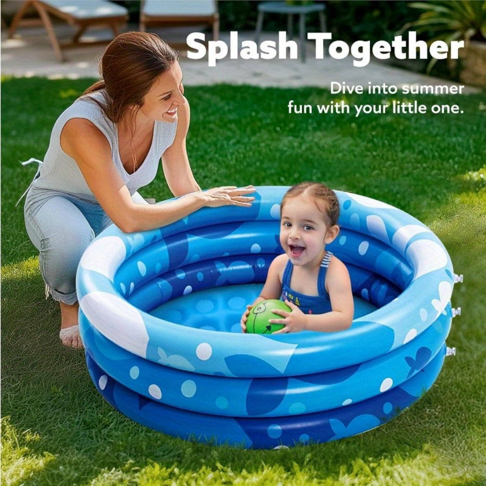 Whale Inflatable Kiddie Pool 34 Inch for Toddlers & Dogs – 3-Ring Ocean Pattern Baby Pool, 90lb Capacity Portable Backyard Water Play Pit, Ball Pit Sandbox Pet Cooling Pool, Summer Birthday Gift