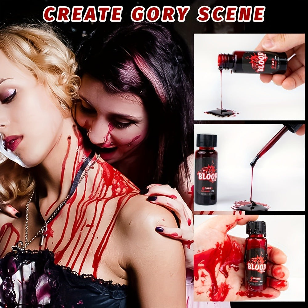 Fake Blood Makeup Kit 3pcs SFX Paste with Brush – Realistic Fresh Dark & Old Blood Special Effects Makeup for Halloween Zombie Vampire Cosplay Theater & Film