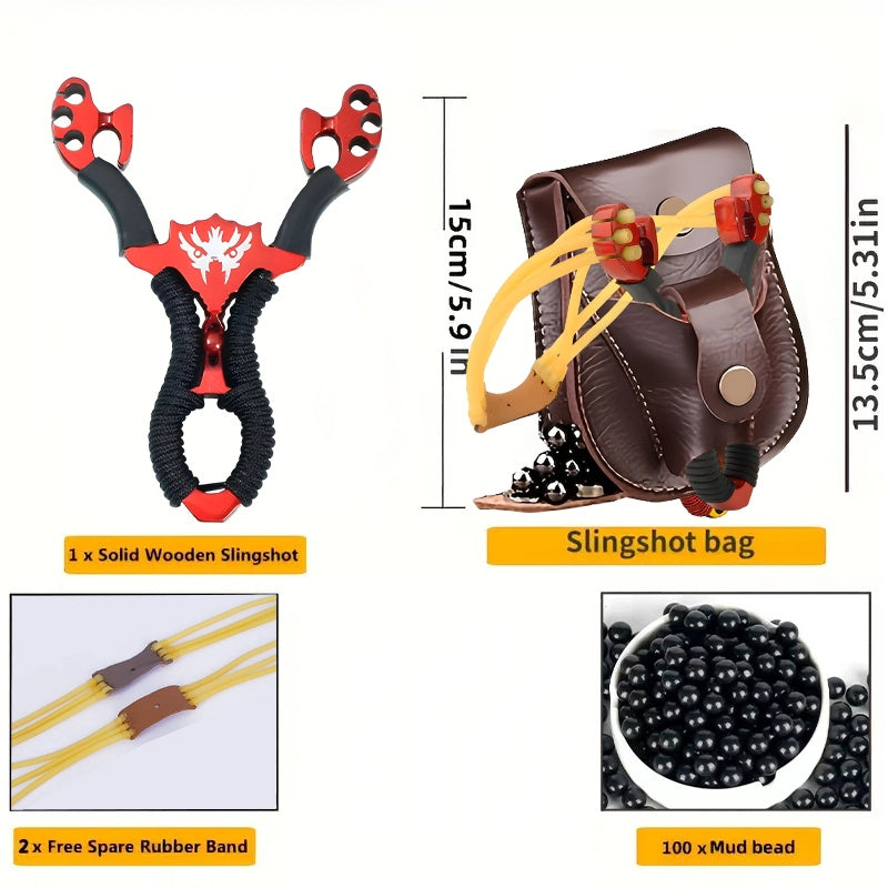 Stainless Steel Precision Slingshot Set – Heavy-Duty Hunting Slingshot with Ergonomic Non-Slip Grip & Golden Accents | Wolf Style Catapult for Target Practice, Outdoor Sports & Small Game Hunting | Compatible with Standard Slingshot Ammo
