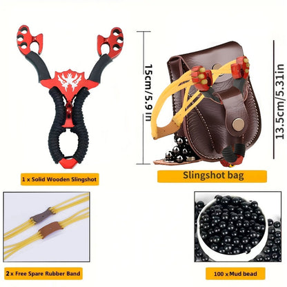Stainless Steel Precision Slingshot Set – Heavy-Duty Hunting Slingshot with Ergonomic Non-Slip Grip & Golden Accents | Wolf Style Catapult for Target Practice, Outdoor Sports & Small Game Hunting | Compatible with Standard Slingshot Ammo