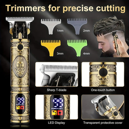 Cordless Hair Clipper & Trimmer Kit for Men — Professional Rechargeable Grooming Set, Golden Edition, Wireless Fade Clipper with USB Charge, Ideal Gift for Men