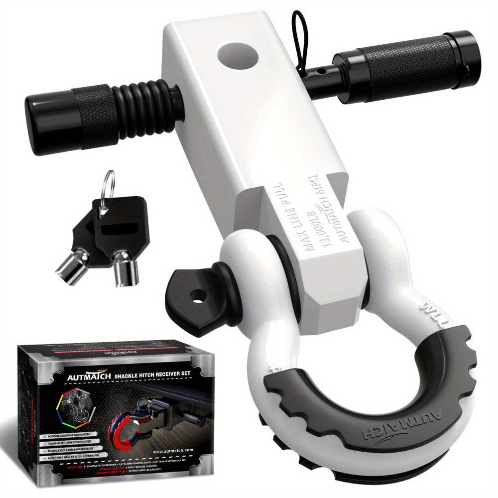 Shackle Hitch Receiver Kit 2 Inch – 45,000 lbs Break Strength, Drop-Forged Steel, Lock Pin & D-Ring, Fits Truck RV ATV Boat, 8 Colors, Towing Recovery Set