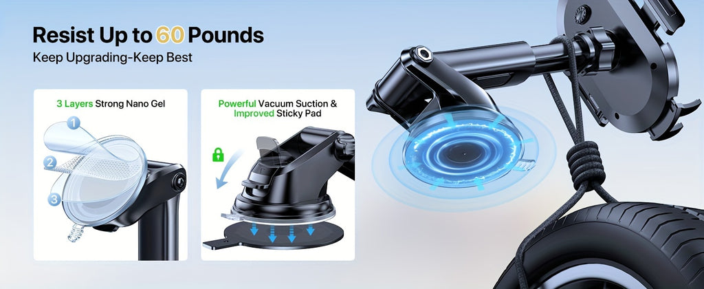 Miracase Car Phone Holder - Strong Suction Cup Mount for Dashboard & Vent, Hands-Free Compatible with All Smartphones, Durable ABS Material, Secure 360° Viewing Angles, Phone Holder for Car