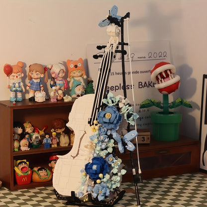 Flower Violin Building Block Set 1419pcs – 3D Musical Instrument Brick Model for Adults & Teens, Elegant Home Office Decor Display, Unique Birthday Father's Day Christmas Gift for Music Lovers