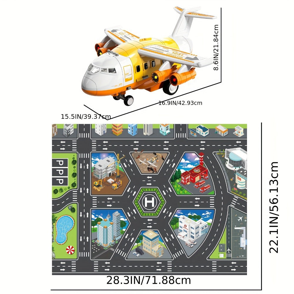 Jumbo Transport Airplane Toy for Kids with 10 Cars & Spray Mist, Cargo Plane Playset Toddler Boy Girl Birthday Gift Ages 3+