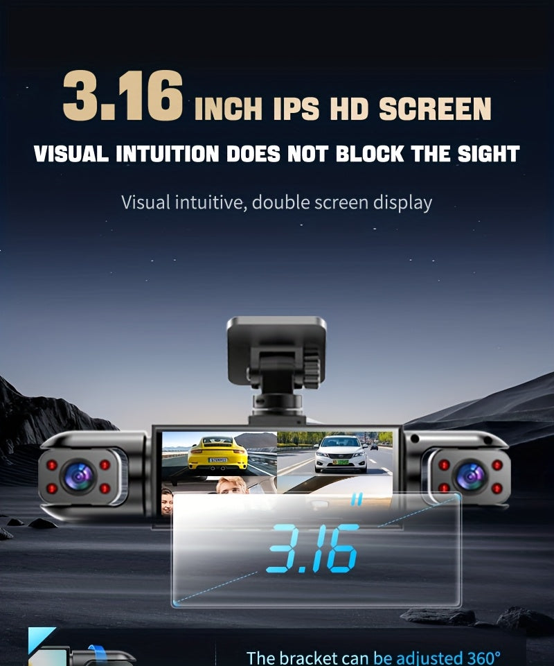 AXH 360° Panoramic 3/4 Lens Channel 1080P HD Ultimate Safety Dash Cam Set, 1080P Front and 720P Full Coverage Front, Rear, Left, and Right, Quad-Split Screen Display, HD Night Vision, WDR, G-Sensor, Loop Recording - Car Accessories/Car Dash
