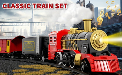 Electric Train Set for Kids with Steam Locomotive Engine Lights & Sound – Classic Christmas Train Toy with 16 Tracks 8 Cards for Boys Girls Ages 3+ Birthday Holiday Gift