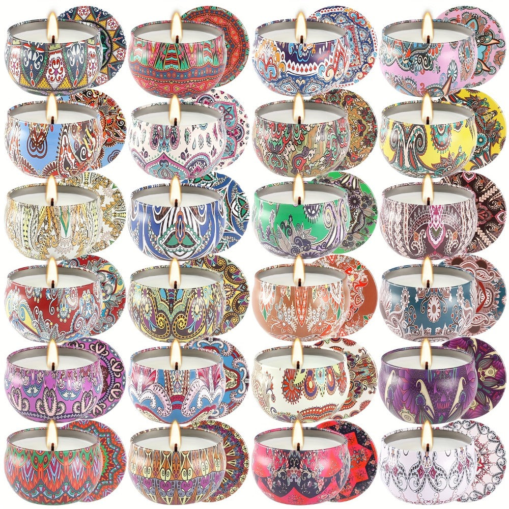 Scented Candles Gift Set 24 Pack Aromatherapy Soy Wax Candles with Lids Portable Travel Tin Can Candles for Home Spa Yoga Birthday Valentine's Day Mother's Day