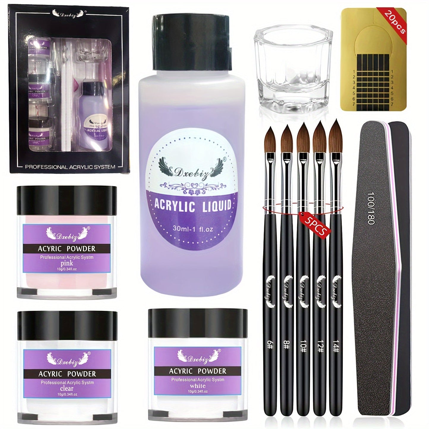 Acrylic Nail Kit for Beginners 12 Color Glitter Acrylic Powder Set with White Clear Pink Nail Extensions Complete Professional Manicure Tools & Acrylic Supplies - Starter Kit Gift for Women