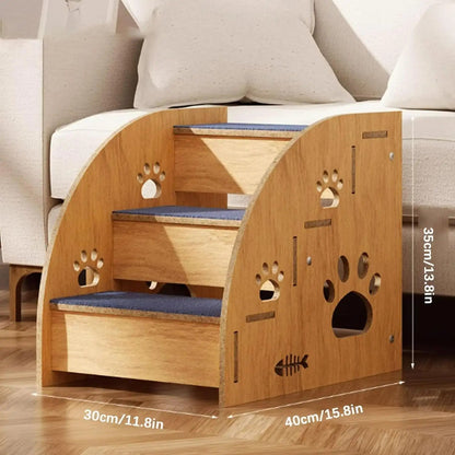 Solid Wood Pet Stairs for Bed & Sofa – 3 & 4 Step Dog Steps with Non-Slip Surface & Safety Rails for Small Medium Dogs & Senior Pets