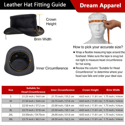 Genuine Leather Top Hat Steampunk – Shapeable Wide Brim Gentleman Hat for Men Women, Halloween Costume Topper, Deadman Victorian Derby Hat, Handcrafted Top-Grain Leather, Black, Sizes S-3XL