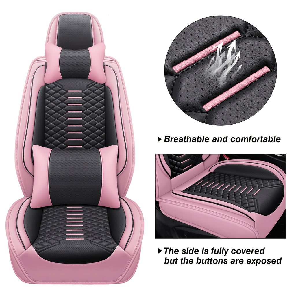 5-Seat Nappa Leather Breathable Perforated Air Hole Universal Car Seat Covers Full Set Full Surrounding Front Back Side Cushion Protector Fit for Most Cars SUV Truck Sedan