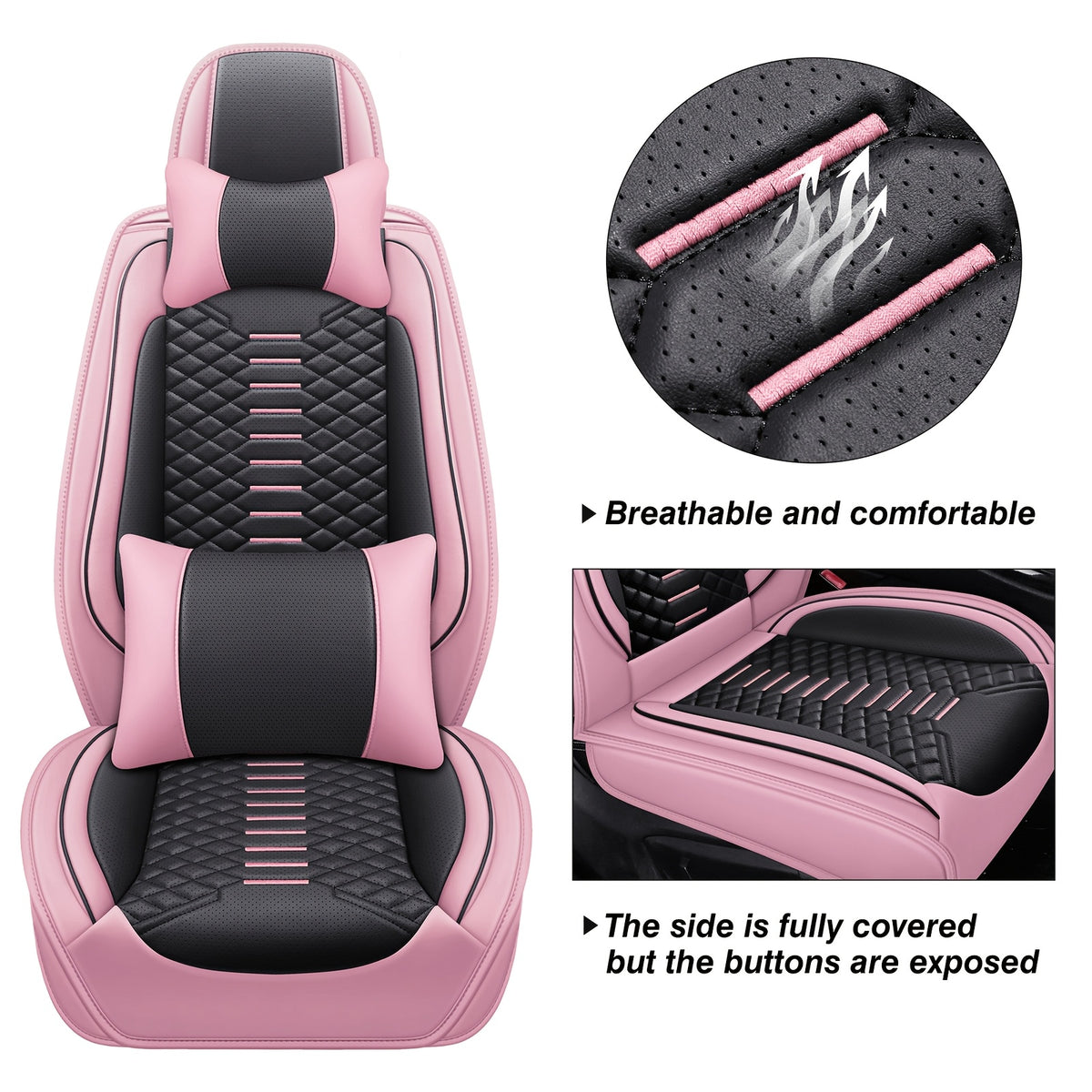 5-Seat Nappa Leather Breathable Perforated Air Hole Universal Car Seat Covers Full Set Full Surrounding Front Back Side Cushion Protector Fit for Most Cars SUV Truck Sedan