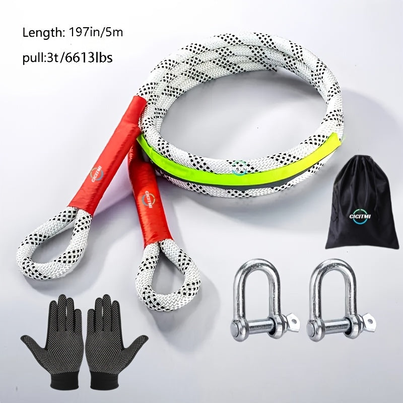 1 Heavy-duty Tow Hook And Tow Rope Set, 196.85inch Tow Hook And Tow Rope Set, Suitable for Off-road Rescue Of SUVs And Vehicles, Equipped with 2 Steel U-shaped Hooks, for Front Use, Suitable for Vehicles Weighing 135 Pounds Or Less