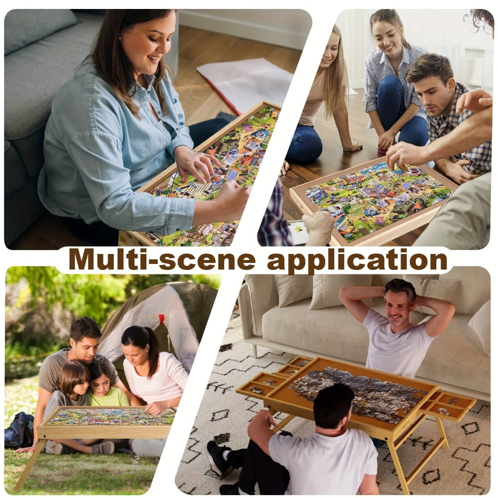 Jigsaw Puzzle Table with Folding Legs – 4 Drawers 16 Sorting Grids Portable Wooden Puzzle Board for 1000 Pieces, Storage Organizer Gift for Adults Seniors Family Game Night Home Office