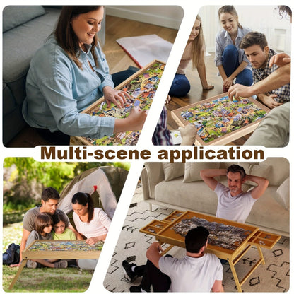 Jigsaw Puzzle Table with Folding Legs – 4 Drawers 16 Sorting Grids Portable Wooden Puzzle Board for 1000 Pieces, Storage Organizer Gift for Adults Seniors Family Game Night Home Office