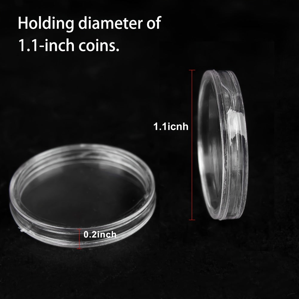 Clear Coin Capsules 300PCS with Adjustable EVA Foam Gaskets – Plastic Round Coin Holders for Collectors, Dollar Coin Protectors, Storage Box Included