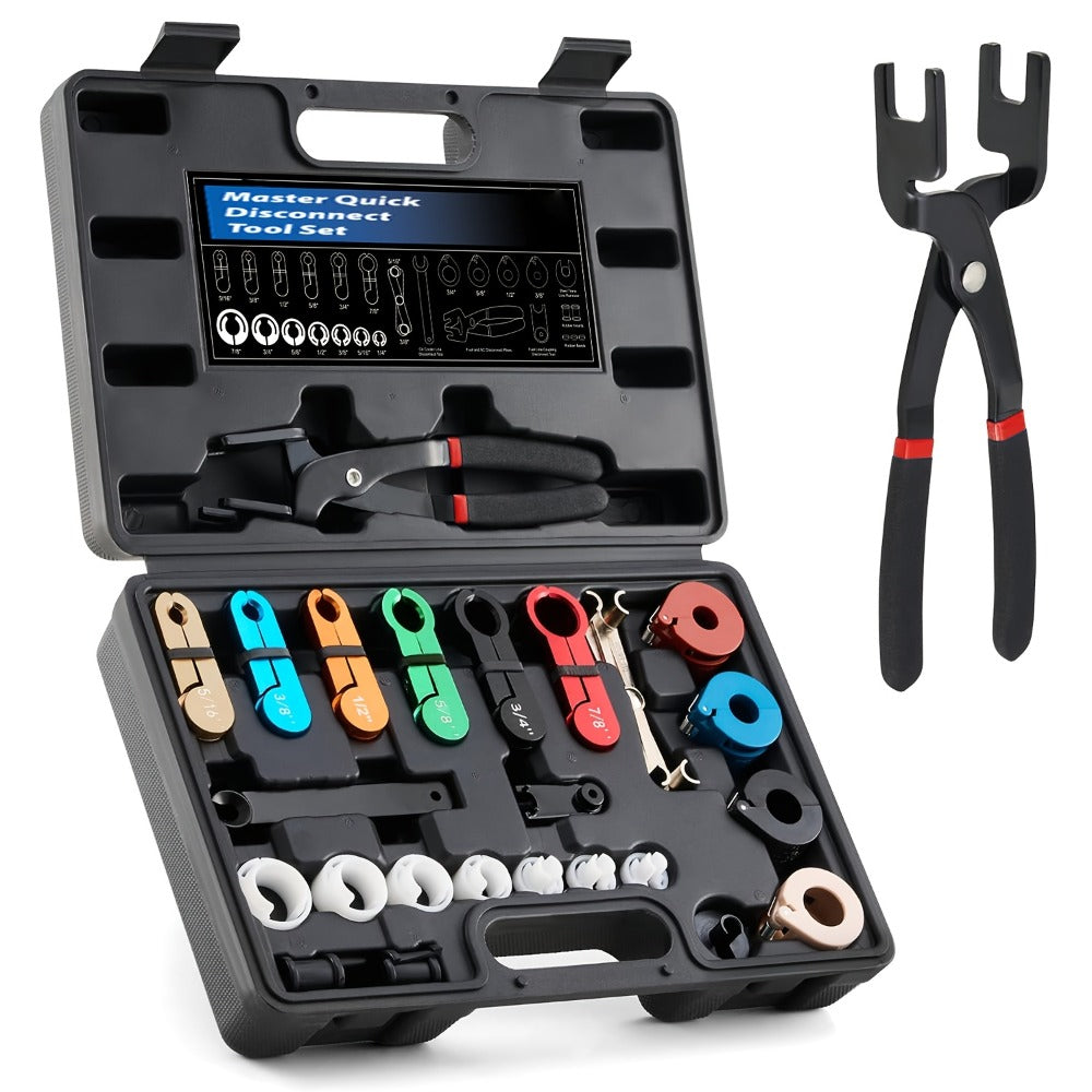 Fuel Line Disconnect Tool Set - 26pc Master Quick Disconnect Kit with AC & Transmission Disconnect Pliers for Fuel Line Removal, Automotive AC Fuel System Repair