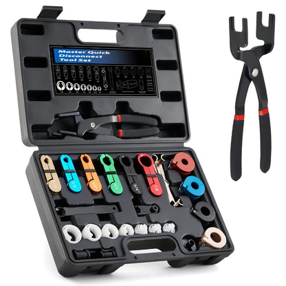 Fuel Line Disconnect Tool Set - 26pc Master Quick Disconnect Kit with AC & Transmission Disconnect Pliers for Fuel Line Removal, Automotive AC Fuel System Repair