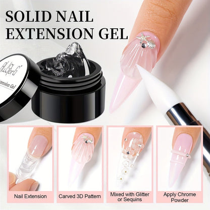 Builder Gel Nail Extension Starter Kit 5pcs Clear Nude Solid — Hard Gel Sculpting Set with Flower Molds & Sculpting Brush for 3D Floral Nail Art, Rhinestone Acrylic Extensions for Women Beginners & Salon
