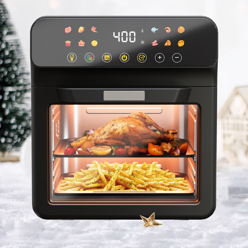 Air Fryer Toaster Oven Combo Extra Large – 12-Quart Countertop Convection Oven with Digital Touchscreen, 12 Preset Functions, Baking, Roasting & Reheating, Family-Sized Meals, Black