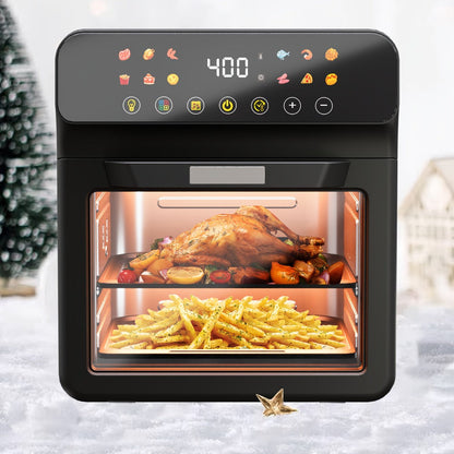 Air Fryer Toaster Oven Combo Extra Large – 12-Quart Countertop Convection Oven with Digital Touchscreen, 12 Preset Functions, Baking, Roasting & Reheating, Family-Sized Meals, Black