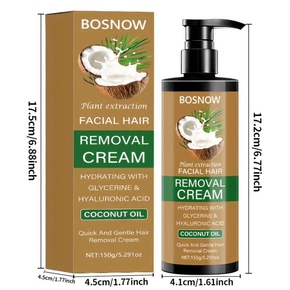 Painless Hair Removal Cream 150g 3-Minute Fast Acting – Coconut Extract Squalane Depilatory for Underarms Arms Legs Thighs Body Bikini, Smooth Skin Up to 15 Days for Women