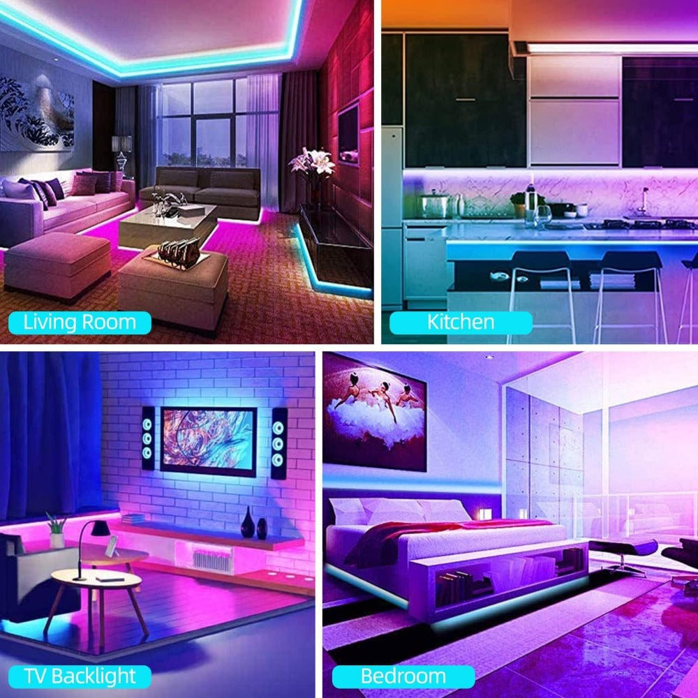 Smart LED Strip Lights 5050 RGB IC App & Remote Control, Music Sync Color Changing, for Bedroom Living Room Kitchen TV Home Decoration, Party Holiday Lighting – 25ft 50ft 100ft 130ft 200ft Available