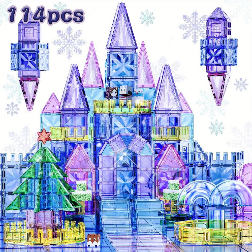Magnetic Tiles Diamond Princess Ice Castle Theme 114 Pieces – STEM Building Set for Girls, Sparkling Magnetic Sheets for Creative Castle Play, Birthday Gift for Girls Ages 4 5 6 7