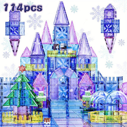 Magnetic Tiles Diamond Princess Ice Castle Theme 114 Pieces – STEM Building Set for Girls, Sparkling Magnetic Sheets for Creative Castle Play, Birthday Gift for Girls Ages 4 5 6 7